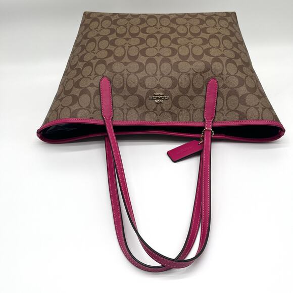 COACH Signature City Tote Bag, Khaki and Pink Leather - Picture 11 of 13